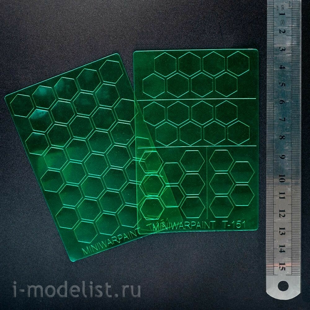 T-151 MiniWarPaint Трафарет окрасочный шестиугольники, размер L, 7 мм