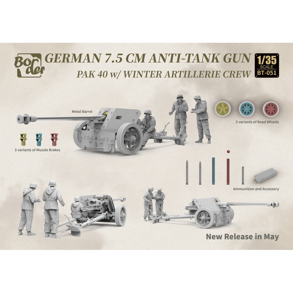 BT-051 Border Model 1/35 Немецкая 7,5 см противотанковая пушка Pak. 40 с зимним артиллерийским расчетом