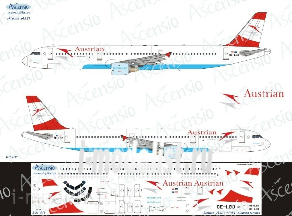321-011 Ascensio 1/144 Декаль на самолёт Airbu A321 (Austrian Airlines)