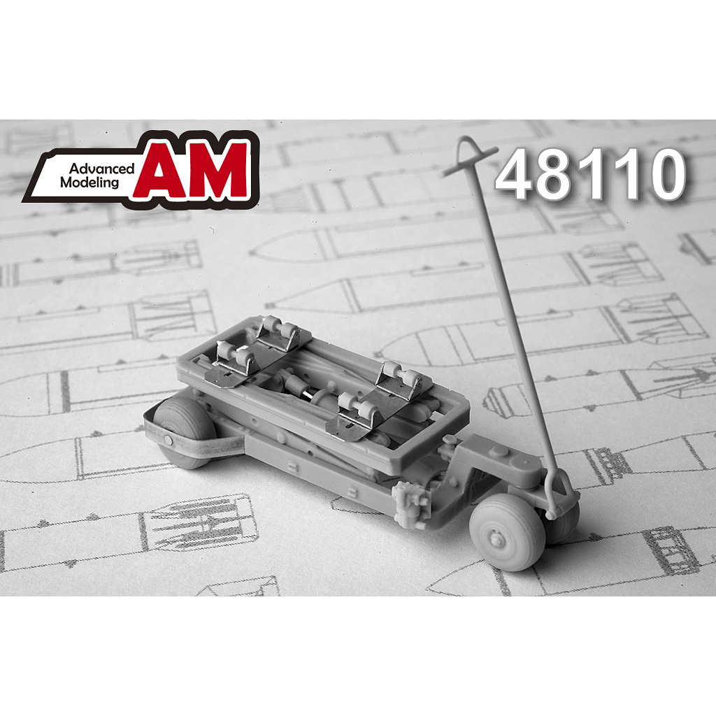 AMC48110 Advanced Modeling 1/48 Тележка с гидроподъемником для транспортировки и подвески авиабомб калибром до 500 кг