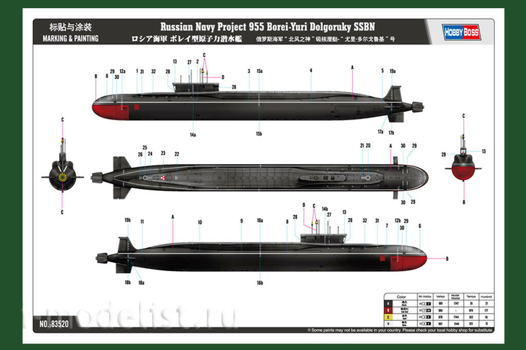 83520 HobbyBoss 1/350 Russian Navy Project 955 Borei-Yuri Dolgoruky SSBN
