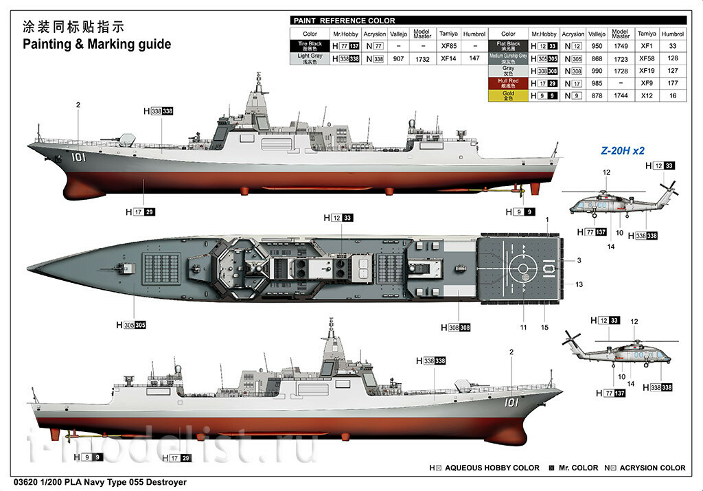 03620 Я-Моделист Клей жидкий плюс подарок Трубач 1/200 PLA Navy Type 055 Destroyer