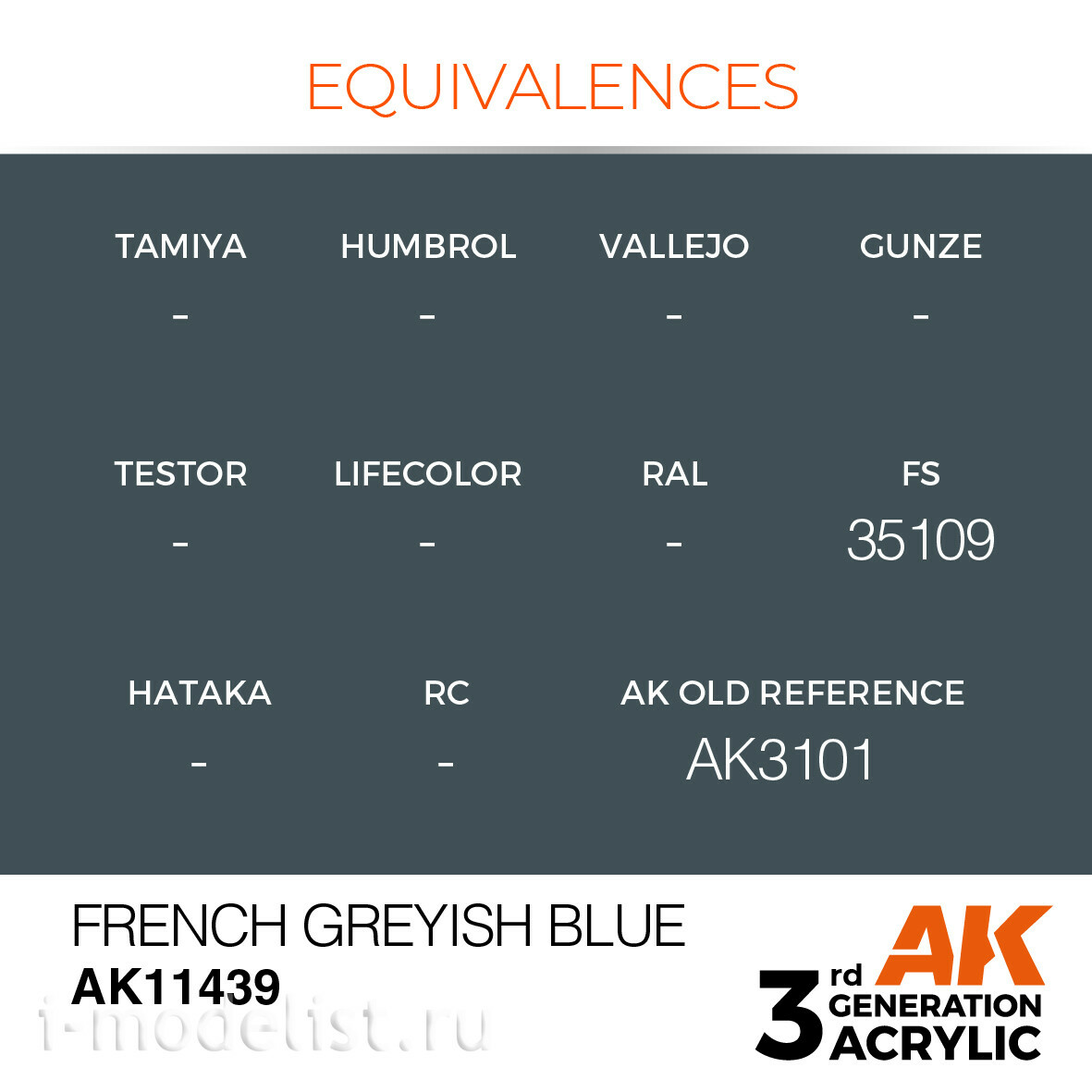 AK11439 AK Interactive Краска акриловая FRENCH GREYISH BLUE – FIGURES (французский серо-синий) 17 мл