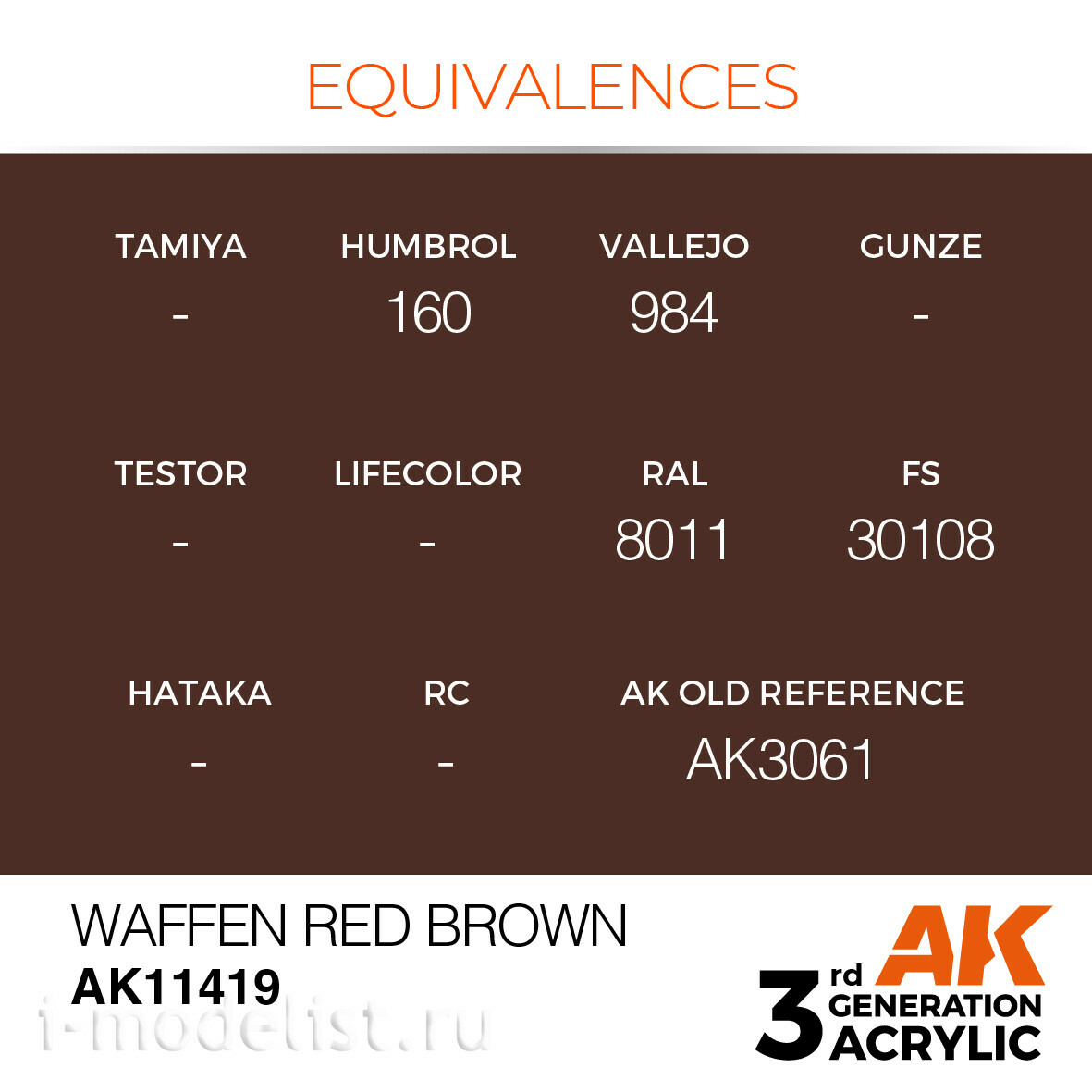 AK11419 AK Interactive Краска акриловая WAFFEN RED BROWN – FIGURES 17 мл / КРАСНО-КОРИЧНЕВЫЙ