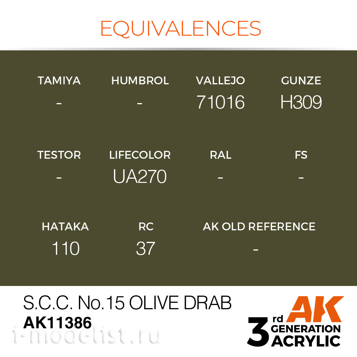 AK11386 AK Interactive Краска акриловая S.C.C. NO.15 OLIVE DRAB (оливково-серый №15) 17 мл
