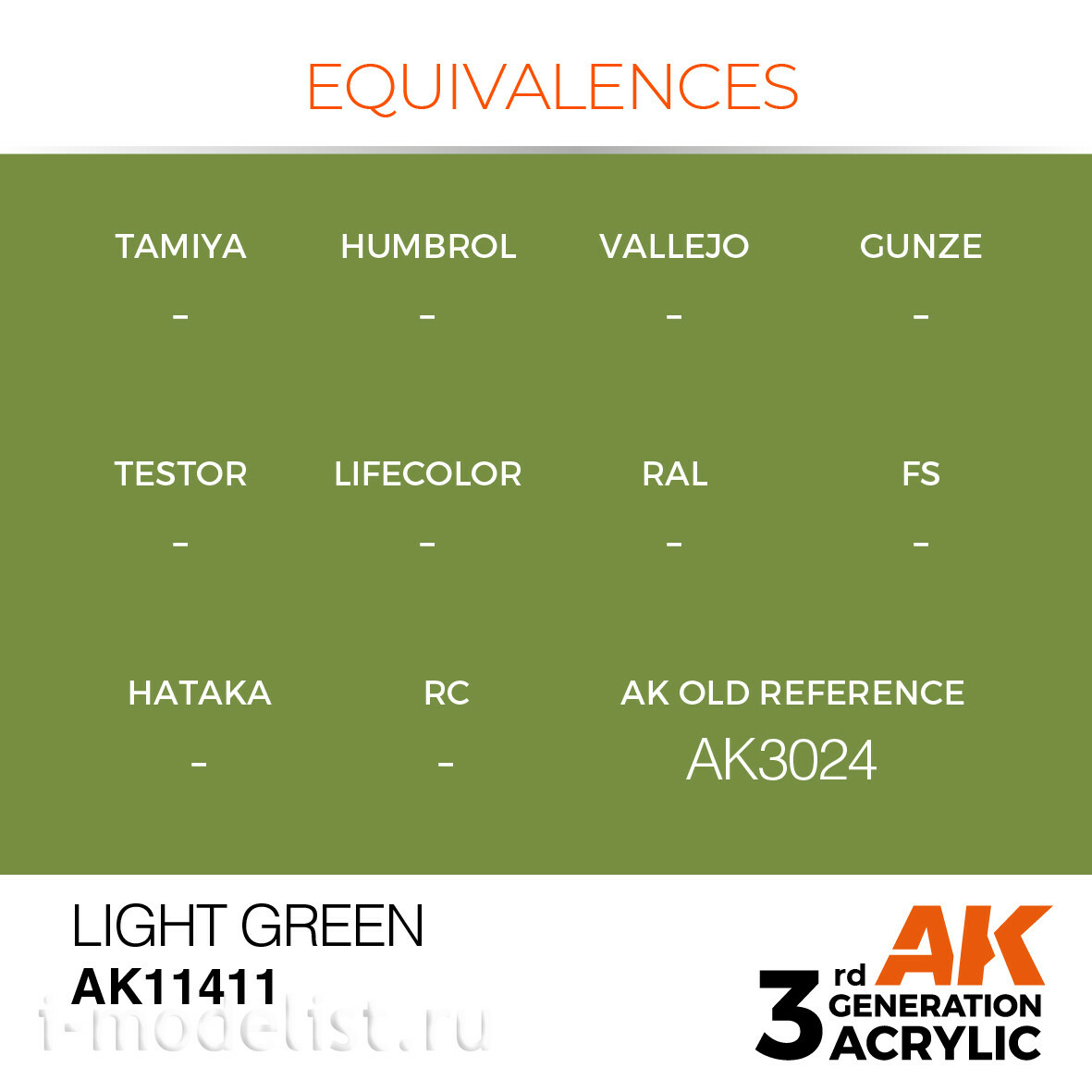AK11411 AK Interactive Краска акриловая LIGHT GREEN – FIGURES (светло-зеленый) 17 мл