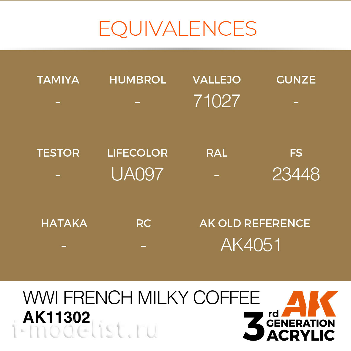 AK11302 AK Interactive Краска акриловая WWI FRENCH MILKY COFFEE (Кофе с молоком) 17 мл