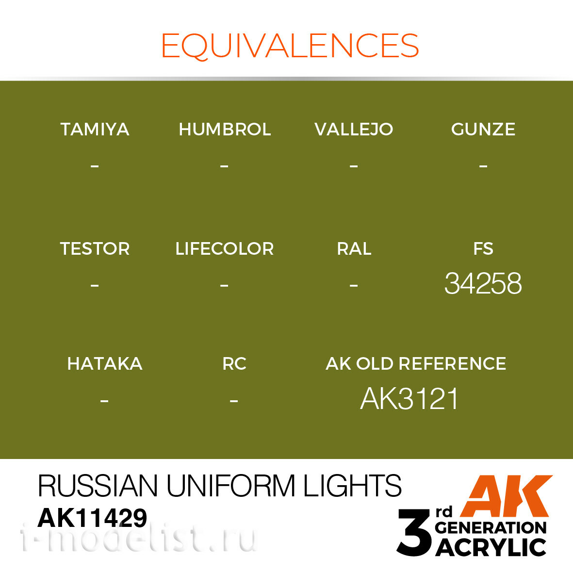 AK11429 AK Interactive Краска акриловая RUSSIAN UNIFORM LIGHTS – FIGURES (русская униформа светлая) 17 мл