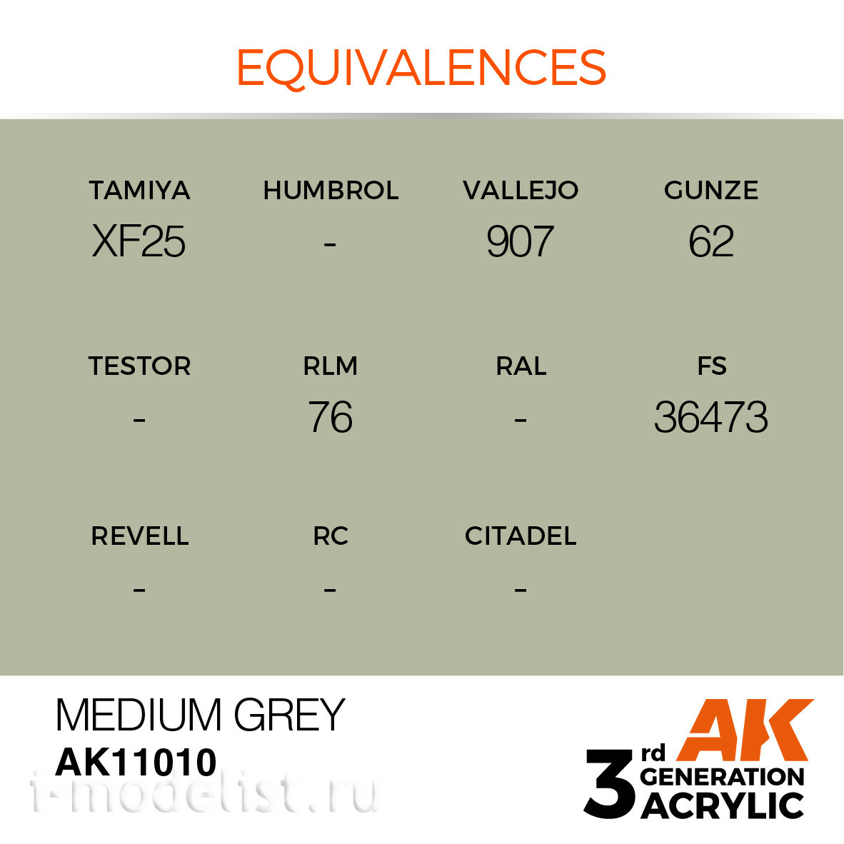 AK11010 AK Interactive Краска акриловая 3rd Generation Medium Grey 17ml / Средний серый