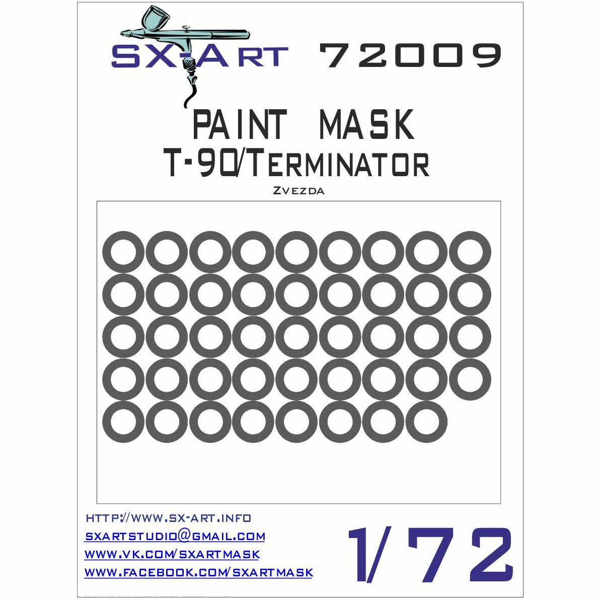72009 SX-Art 1/72 Окрасочная маска танка 90 / Терминатор (для модели Звезда)