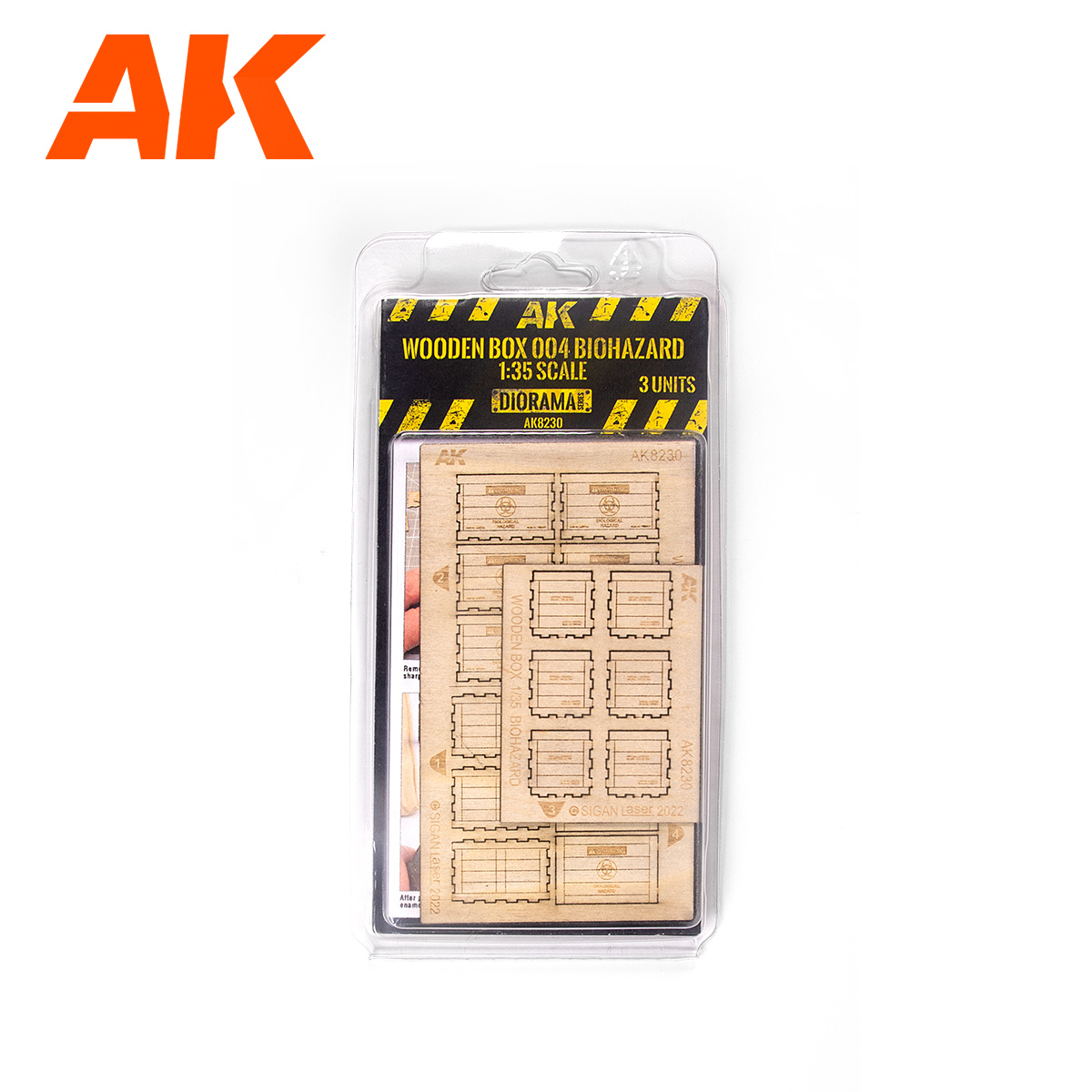 AK8230 AK Interactive 1/35 Деревянные коробки биологической опасности № 004 лазерной резки, 3 шт.