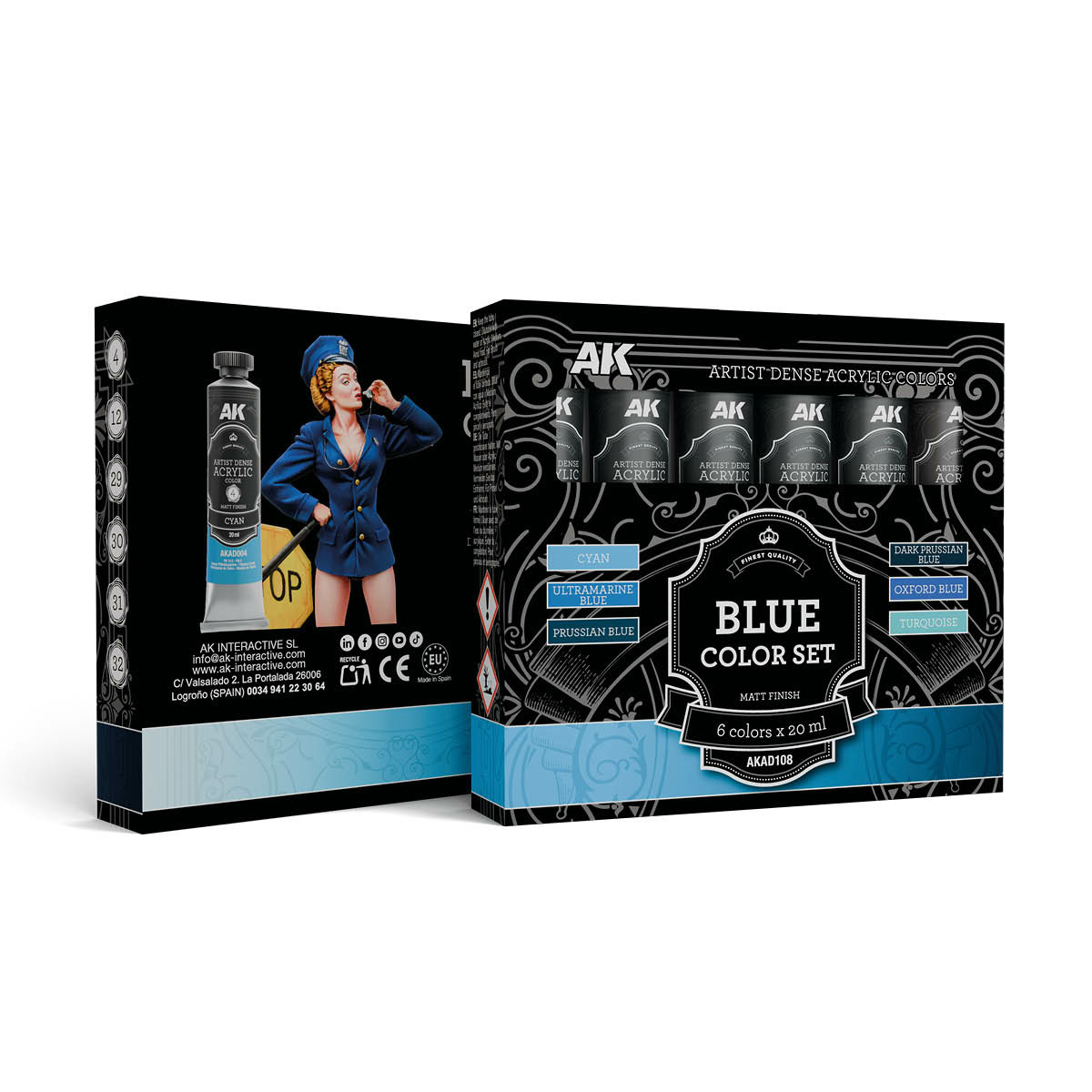 AKAD108 AK Interactive Набор красок синих цветов – художественный плотный акрил / Blue Color Set – Artistic Dense Acrylic Color