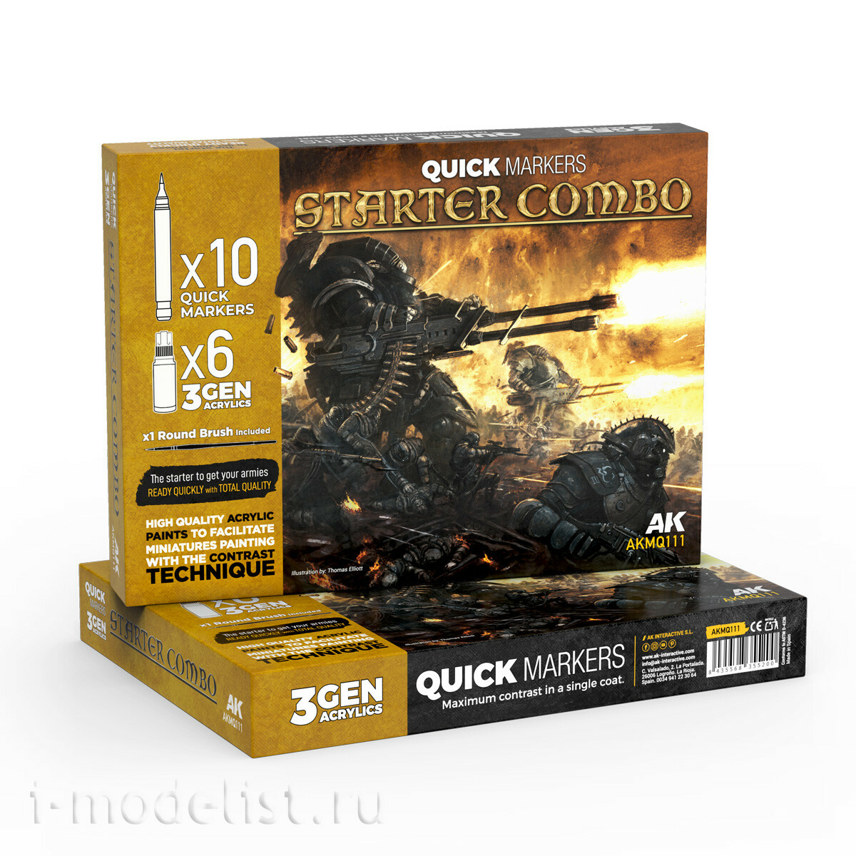 AKMQ111 AK Interactive Набор Starter Combo - Маркеры Quick Marker + краски 3gen + кисть