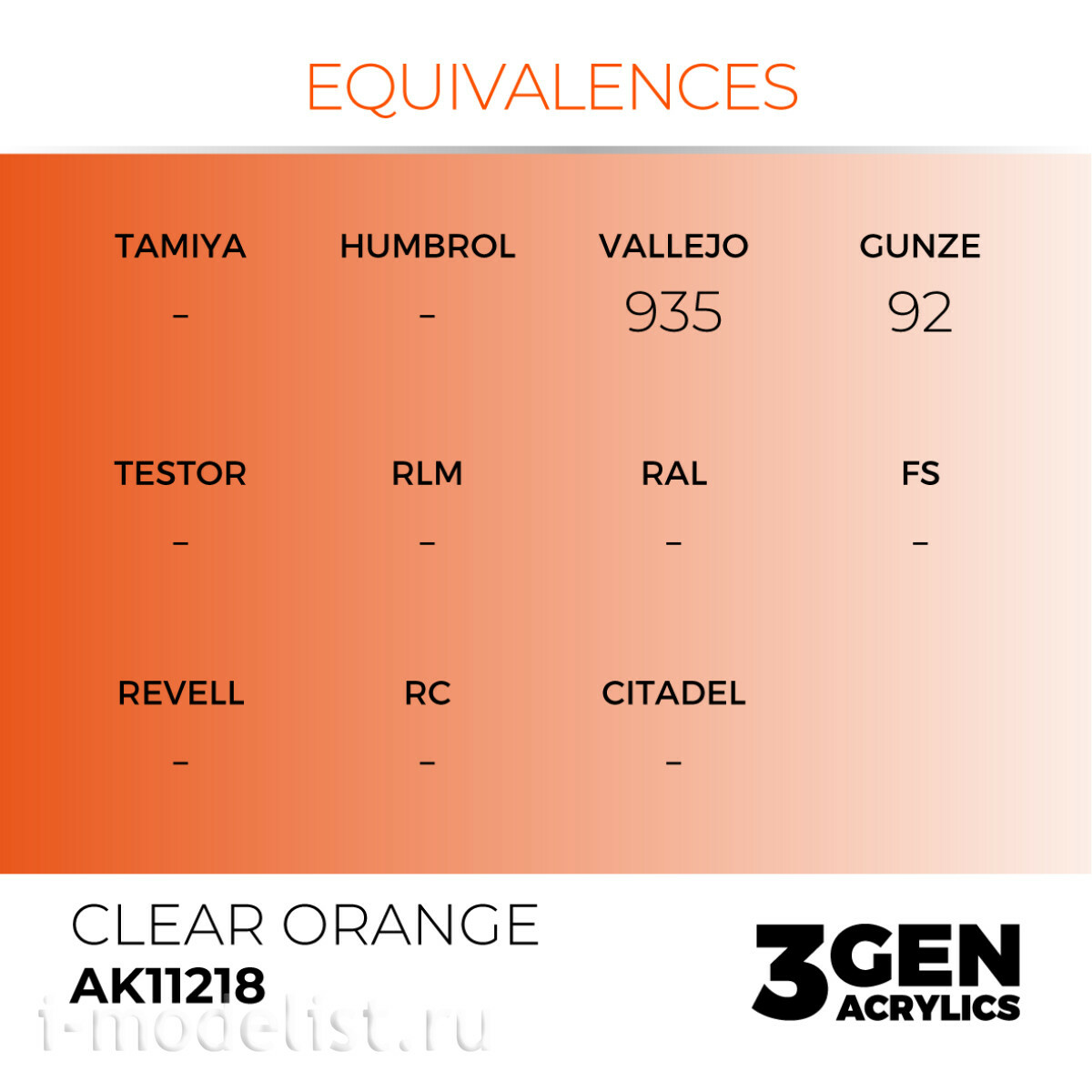AK11218 AK Interactive Краска акриловая 3GEN Прозрачный оранжевый / CLEAR ORANGE – STANDARD