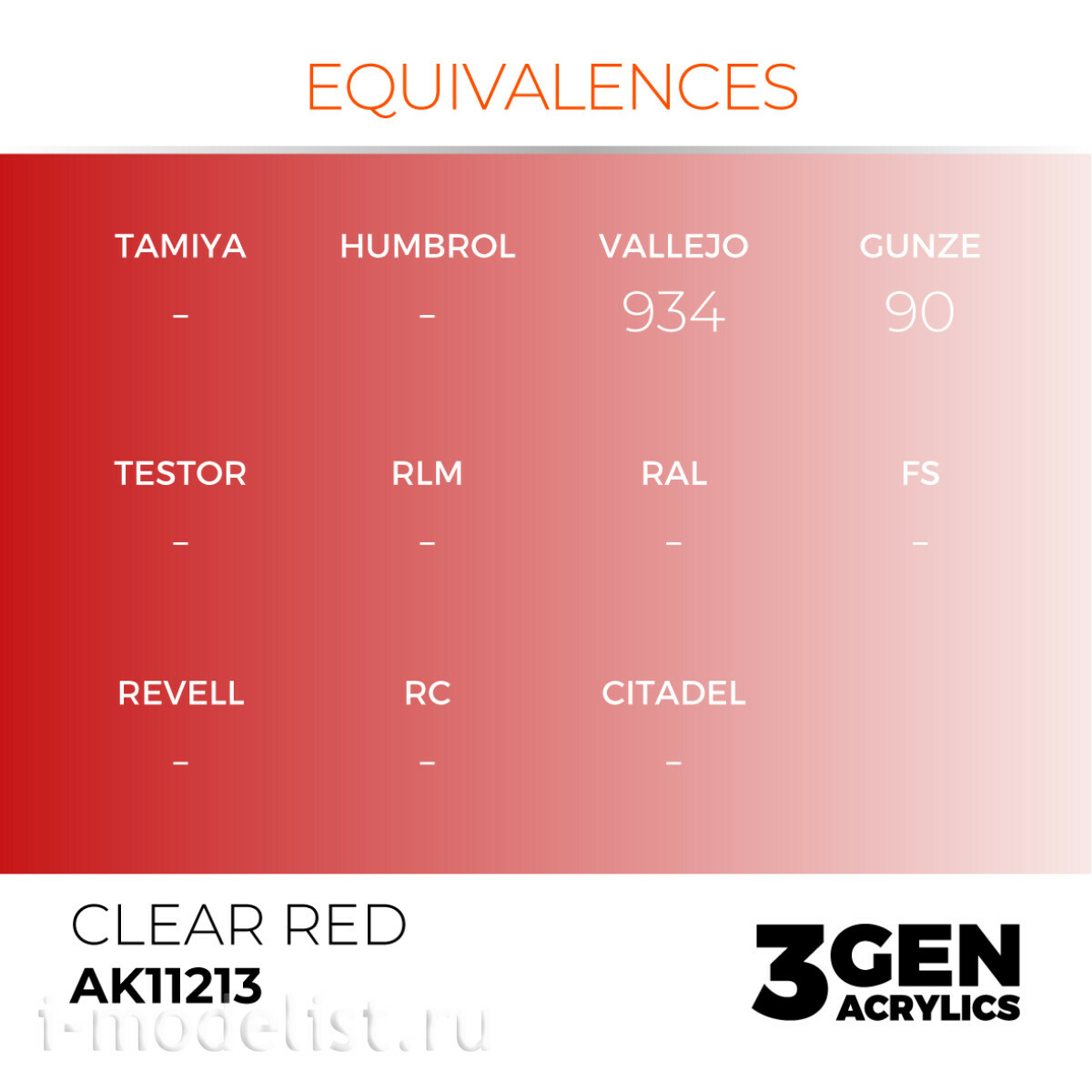 AK11213 AK Interactive Краска акриловая 3GEN Прозрачный красный / CLEAR RED – STANDARD