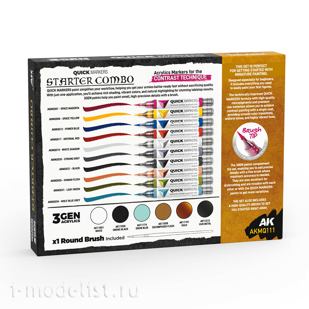 AKMQ111 AK Interactive Набор Starter Combo - Маркеры Quick Marker + краски 3gen + кисть