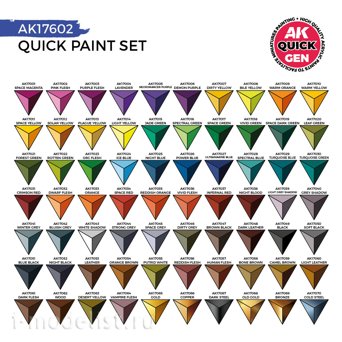 AK17602 AK Interactive Набор красок QUICK GEN + 2 медиума + 2 кисти (72 цвета) / Quick Paint Set-72 QUICK GEN Colors (+2 medium 18ml +2 free brushes)