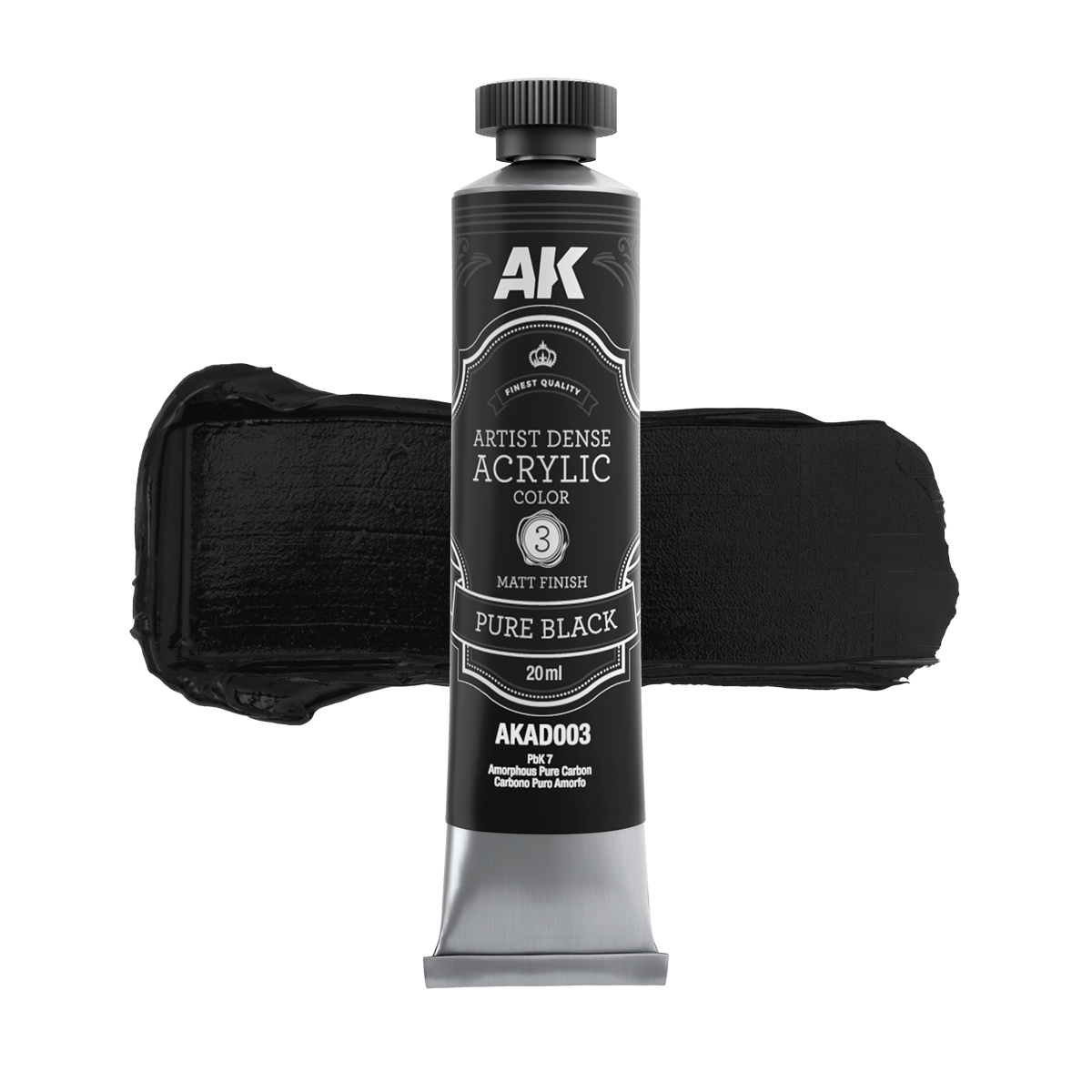 AKAD003 AK Interactive Акриловая краска ARTISTIC DENSE в тюбике - Чистый чёрный / PURE BLACK – ARTISTIC DENSE ACRYLIC COLOR