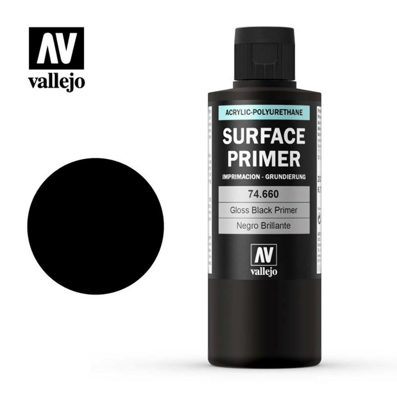 74660 Vallejo Глянцевый черный грунт Surface Gloss Black Primer, 200 мл