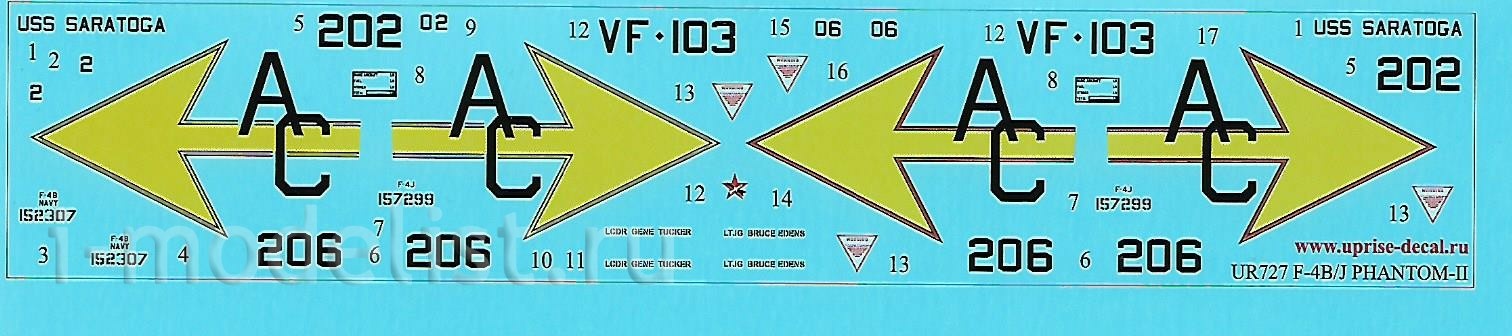 UR727 UpRise 1/72 Декали для F-4B/J Phantom-II VF-103, без тех. надписей