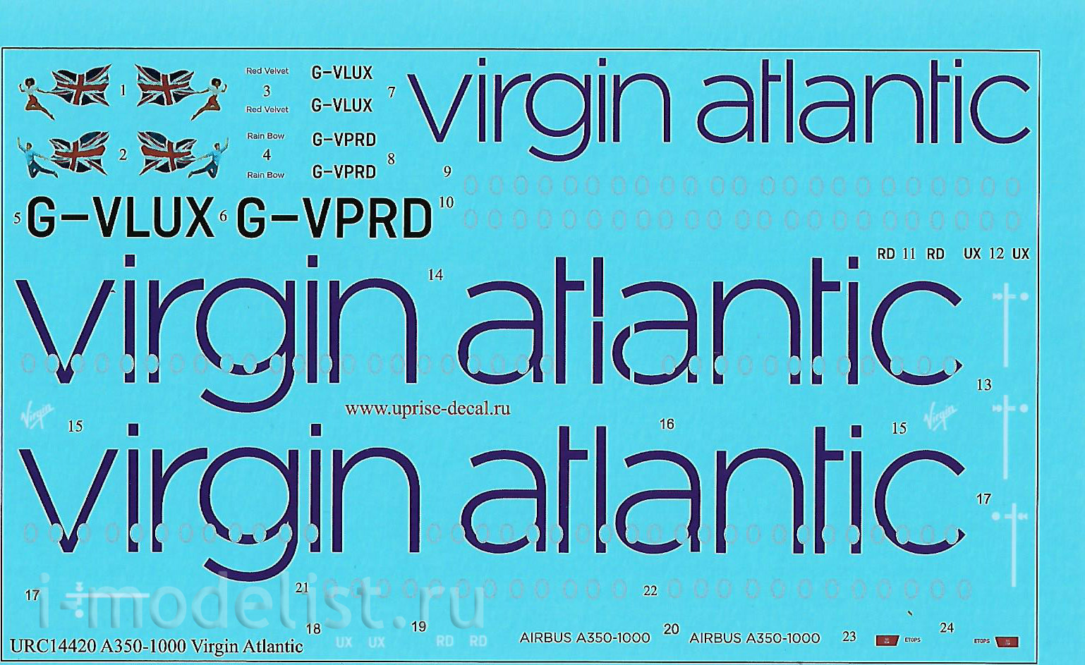 URC14420 UpRise 1/144 Декаль для авиалайнера A350-1000, Virgin Atlantic