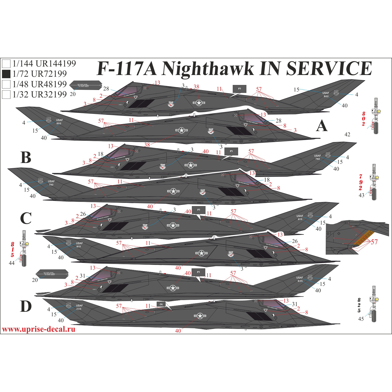 UR72199 UpRise 1/72 Декаль для F-117A Nighthawk 