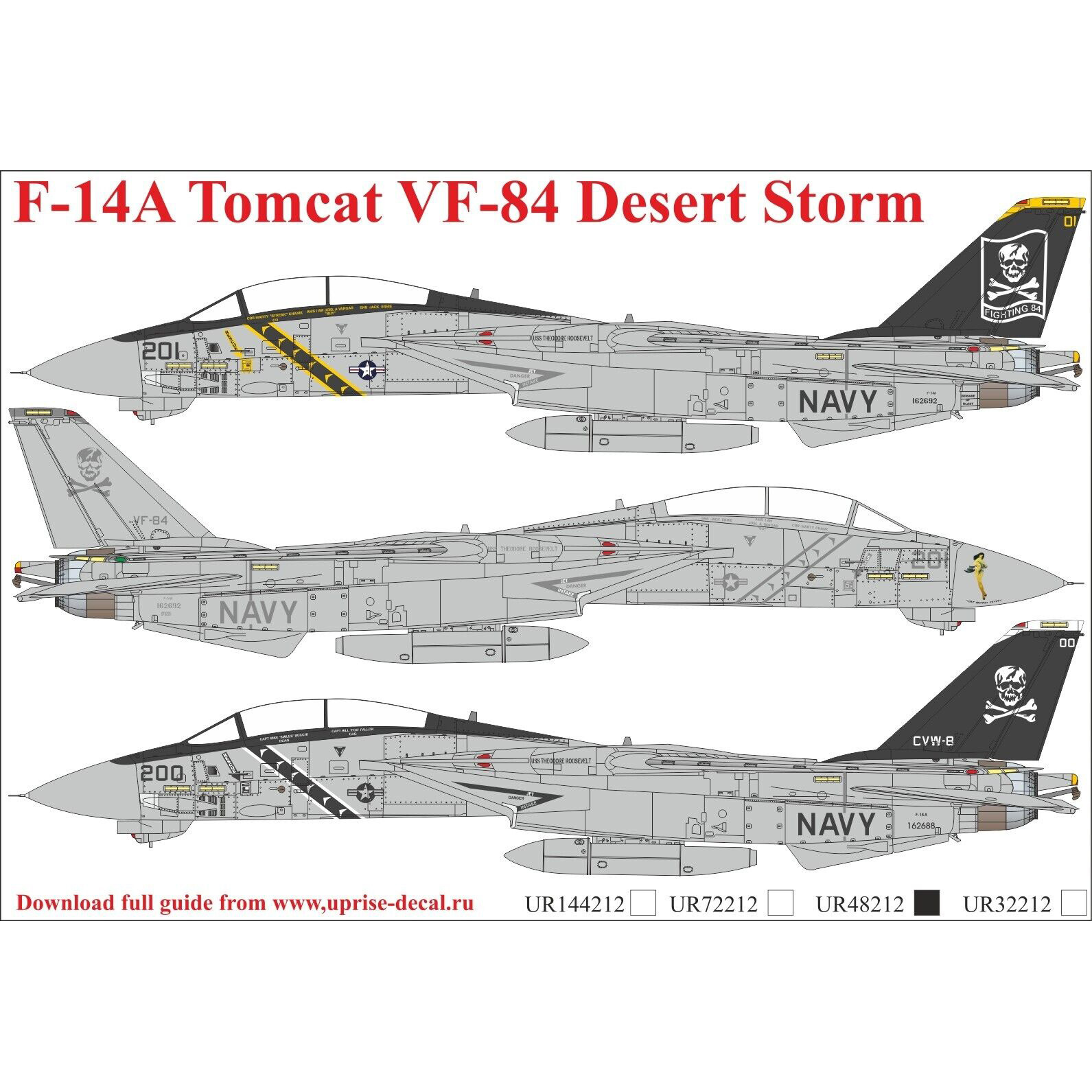 UR48212 UpRise 1/48 Декали для F-14A Tomcat VF-84 Desert Storm, FFA (удаляемая лаковая подложка)