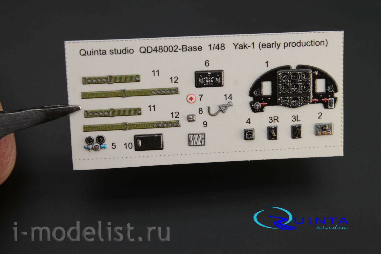 QD48002-Base Quinta Studio 1/48 Декаль интерьера кабины Як-1 (ранние серии) (для модели Моделсвит/ЮФ)