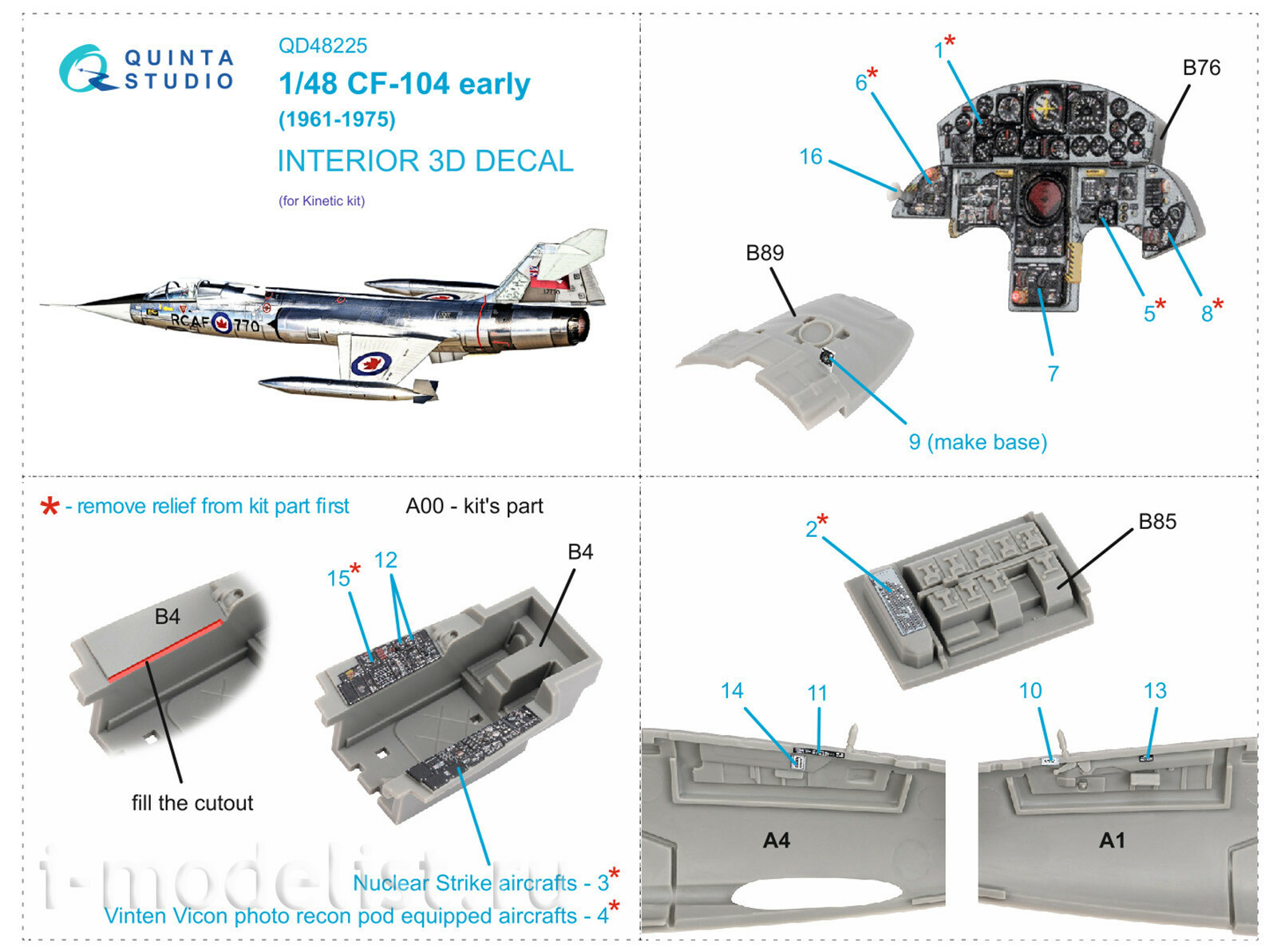 QD48225 Quinta Studio 1/48 3D Декаль интерьера кабины CF-104 Early (Kinetic)