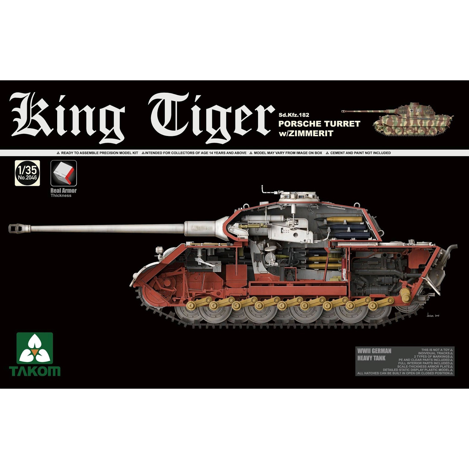 2046 Takom 1/35 Танк King Tiger Sd.Kfz.182 турель Porsche с Zimmerit