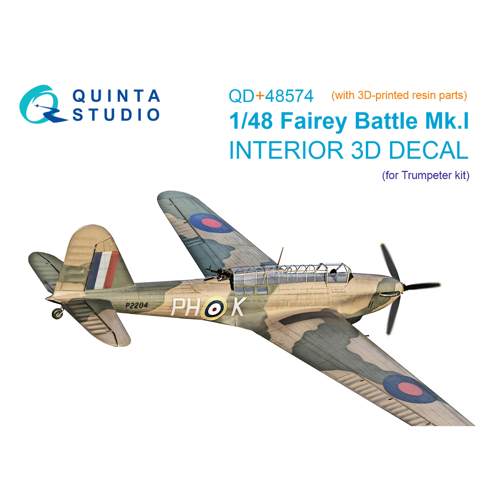 QD+48574 Quinta Studio 1/48 3D Декаль интерьера кабины Fairey Battle Mk.I (Трубач) (с 3D-печатными деталями)