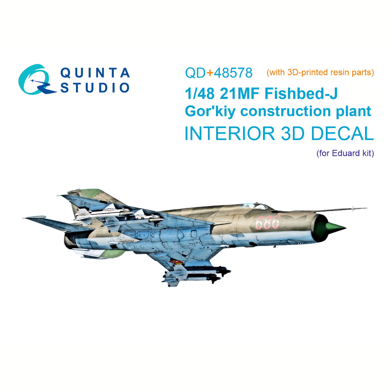 QD+48578 Quinta Studio 1/48 3D Декаль интерьера кабины MIGG-21МФ (Горьковского завода) (Eduard) (с 3D-печатными деталями)