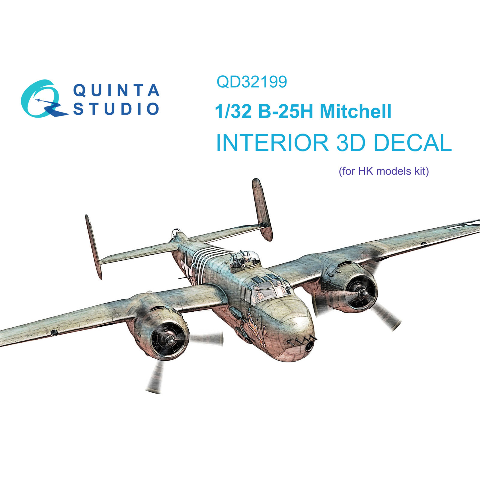 QD32199 Quinta Studio 1/32 3D Декаль интерьера кабины B-25H Mitchell (HK models)