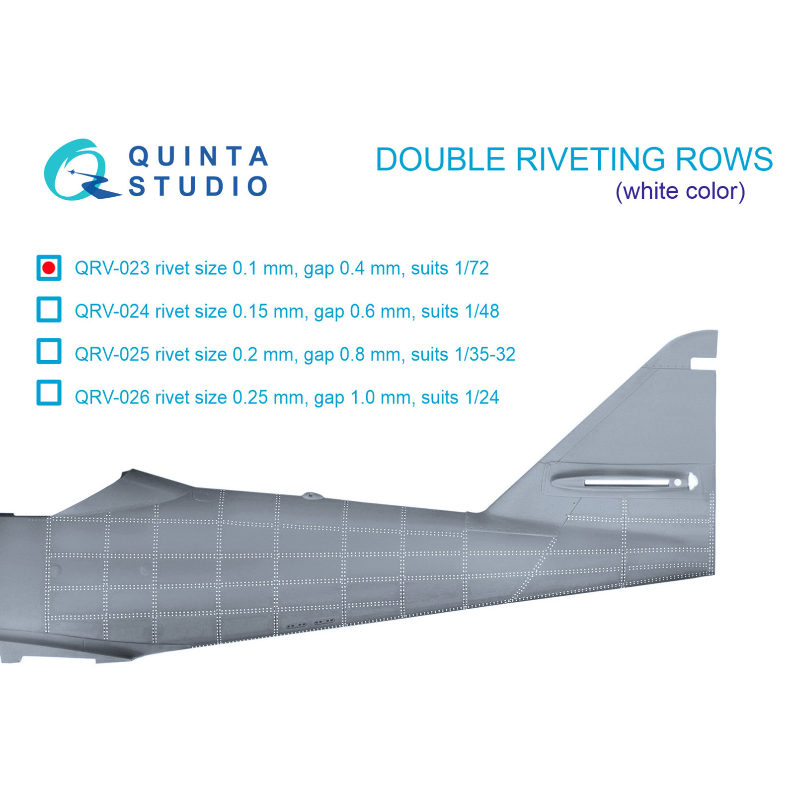 QRV-023 Quinta Studio 1/72 Сдвоенные клепочные ряды (размер клепки 0.10 mm, интервал 0.4 mm), белые, общая длина 6,7 m