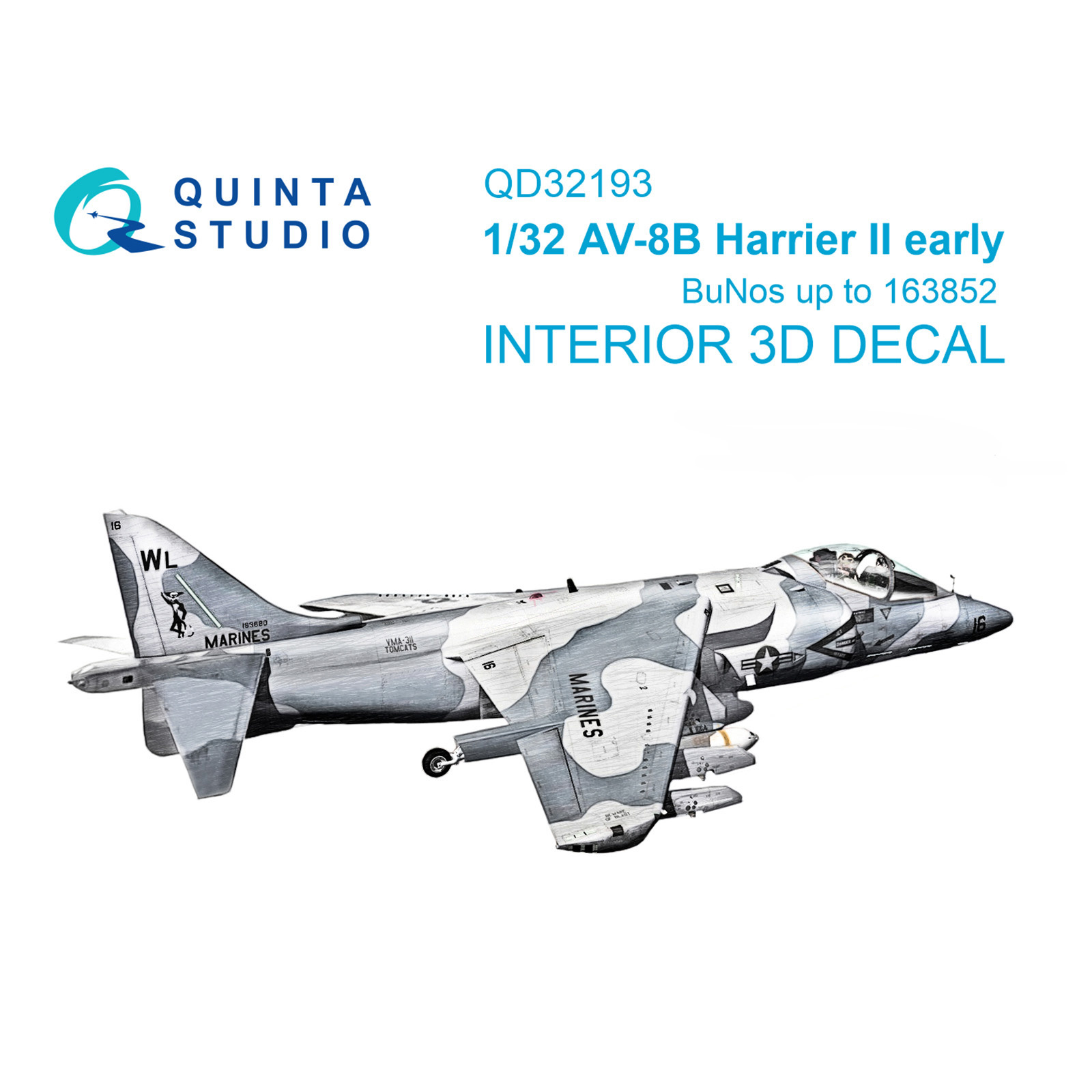 QD32193 Quinta Studio 1/32 3D Декаль интерьера кабины AV-8B Harrier II ранний (Трубач)