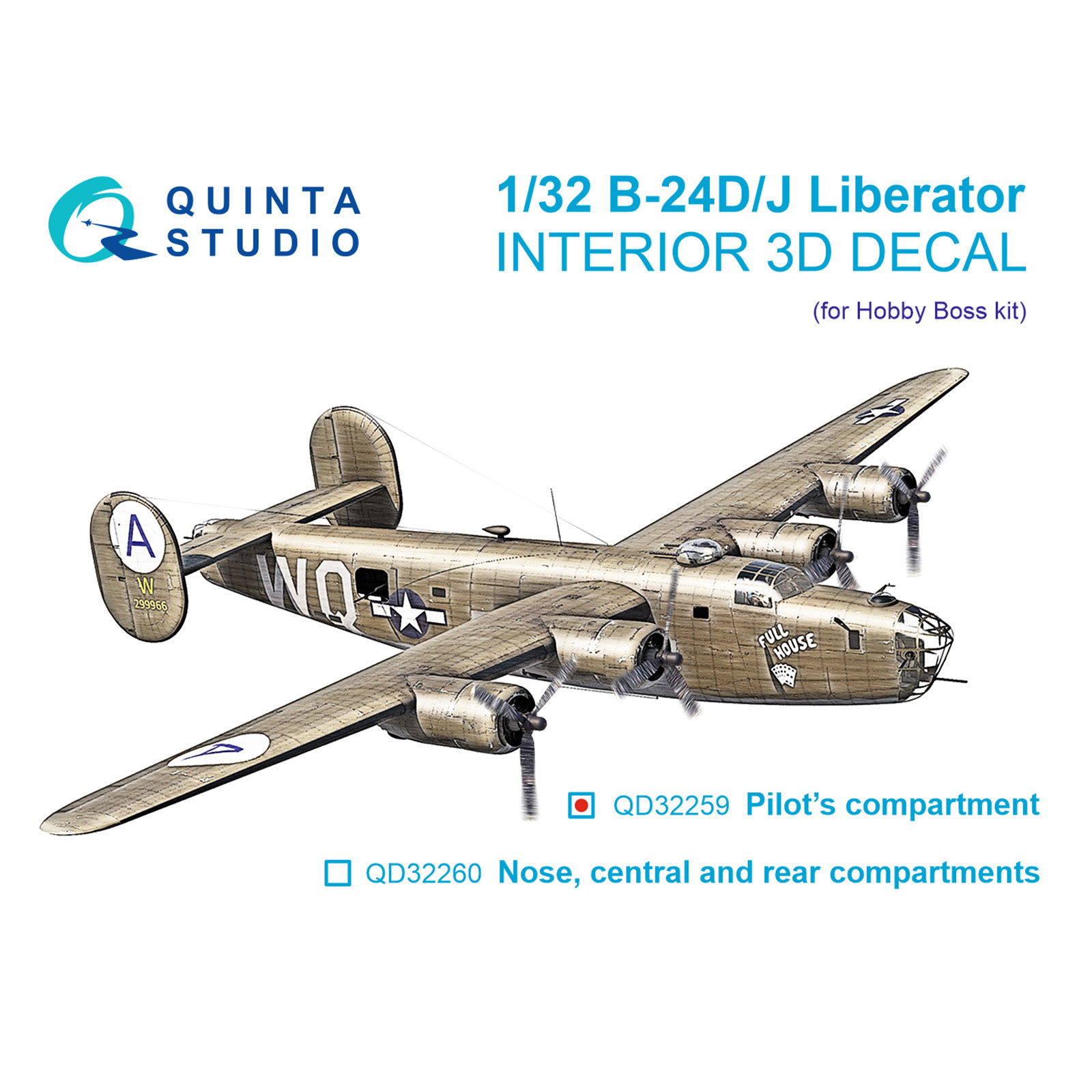 QD32259 Quinta Studio 1/32 3D Декаль интерьера кабины B-24D/B-24J Liberator: отсек пилотов (HobbyBoss)