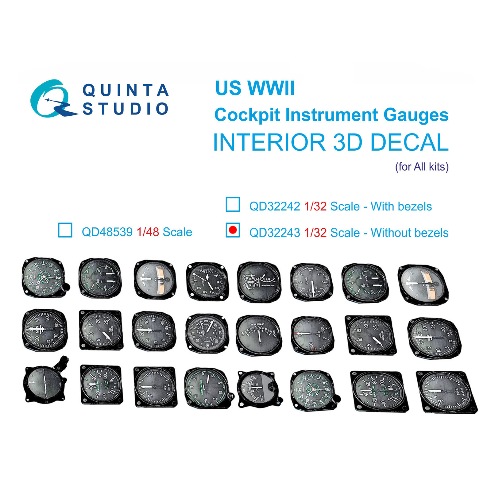 QD32243 Quinta Studio 1/32 Авиационные приборы США, 1930-50гг (без корпусов) (для всех моделей)