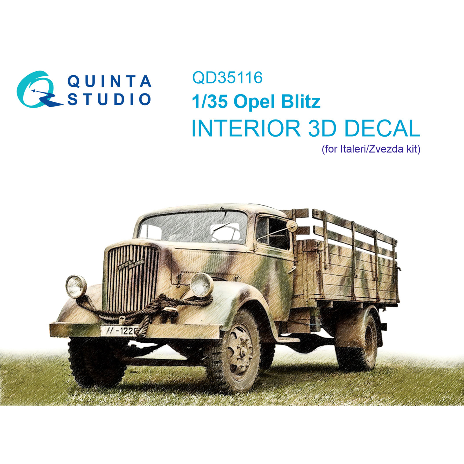 QD35116 Quinta Studio 1/35 3D Декаль интерьера кабины Opel Blitz (Italeri/Звезда)