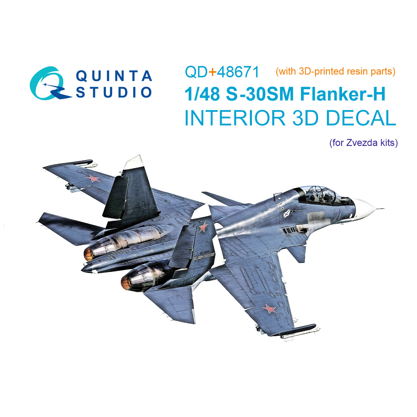 QD+48671 Quinta Studio 1/48 3D Декаль интерьера кабины для Суххой-30СМ (Звезда) (с 3D-печатными смоляными деталями)