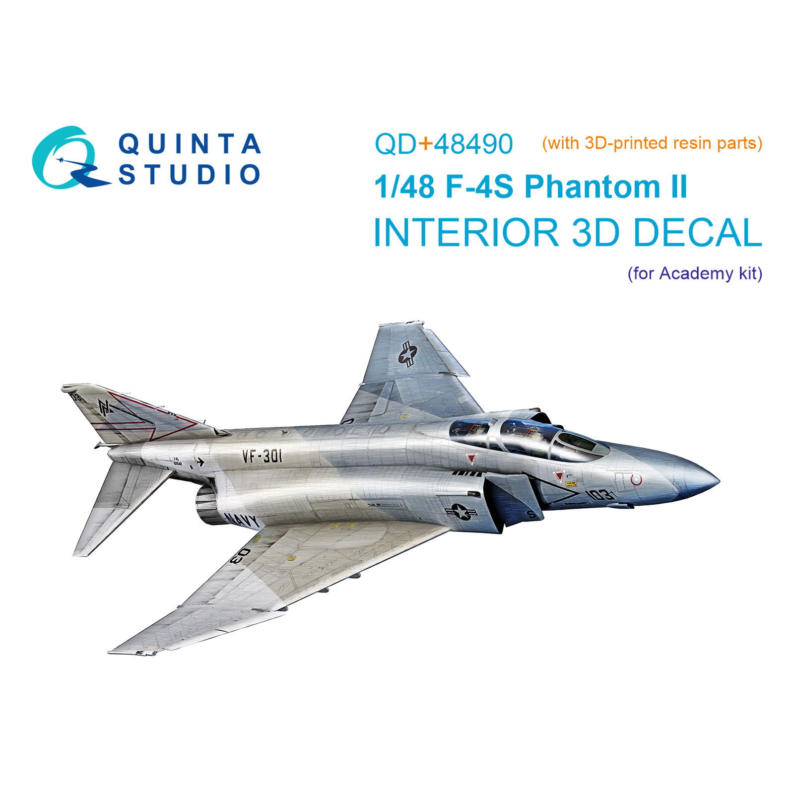 QD+48490 Quinta Studio 1/48 3D Декаль интерьера для F-4S Phantom II (Academy) (с 3D-печатными деталями)
