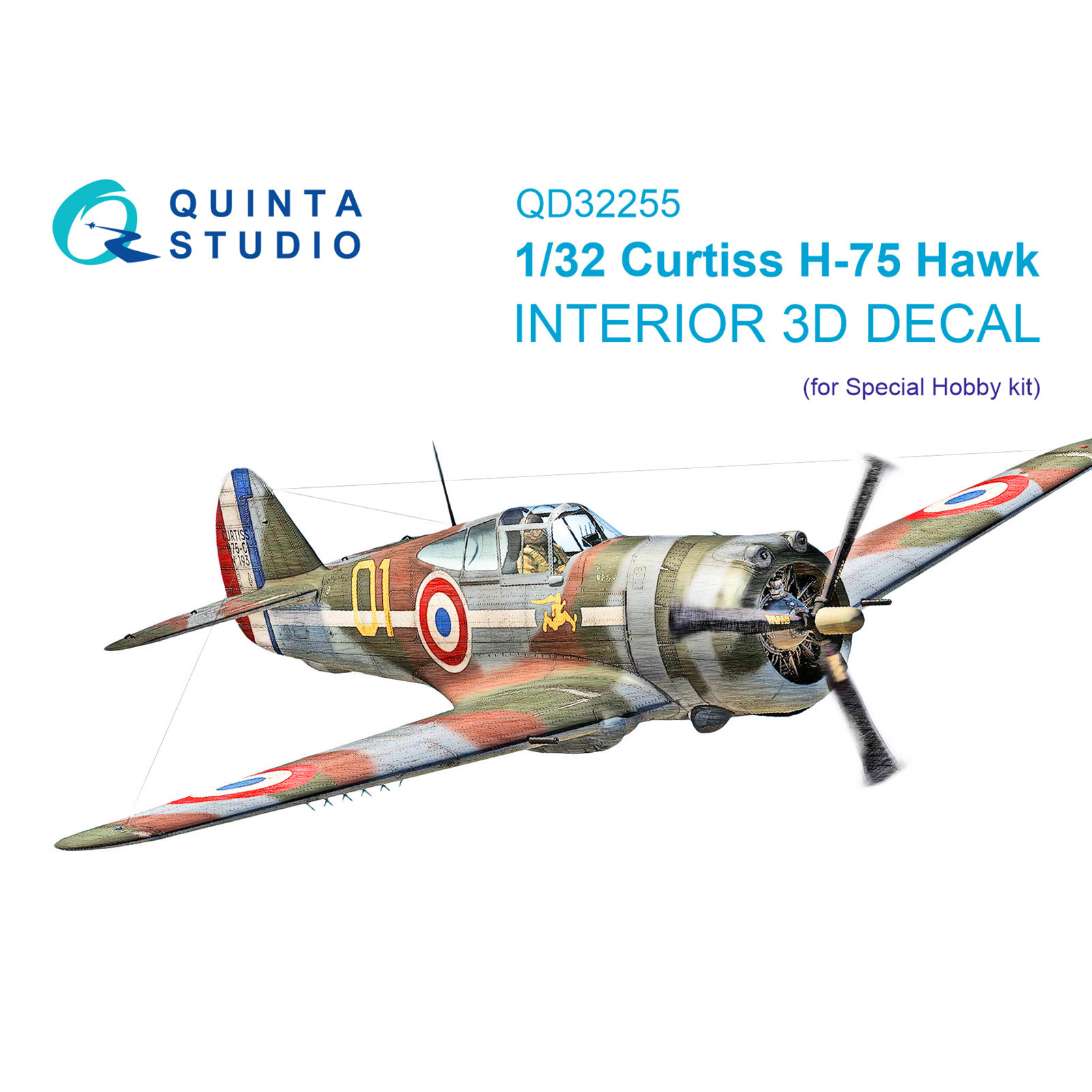 QD32255 Quinta Studio 1/32 3D Декаль интерьера кабины Curtiss H-75 Hawk (Special Hobby)