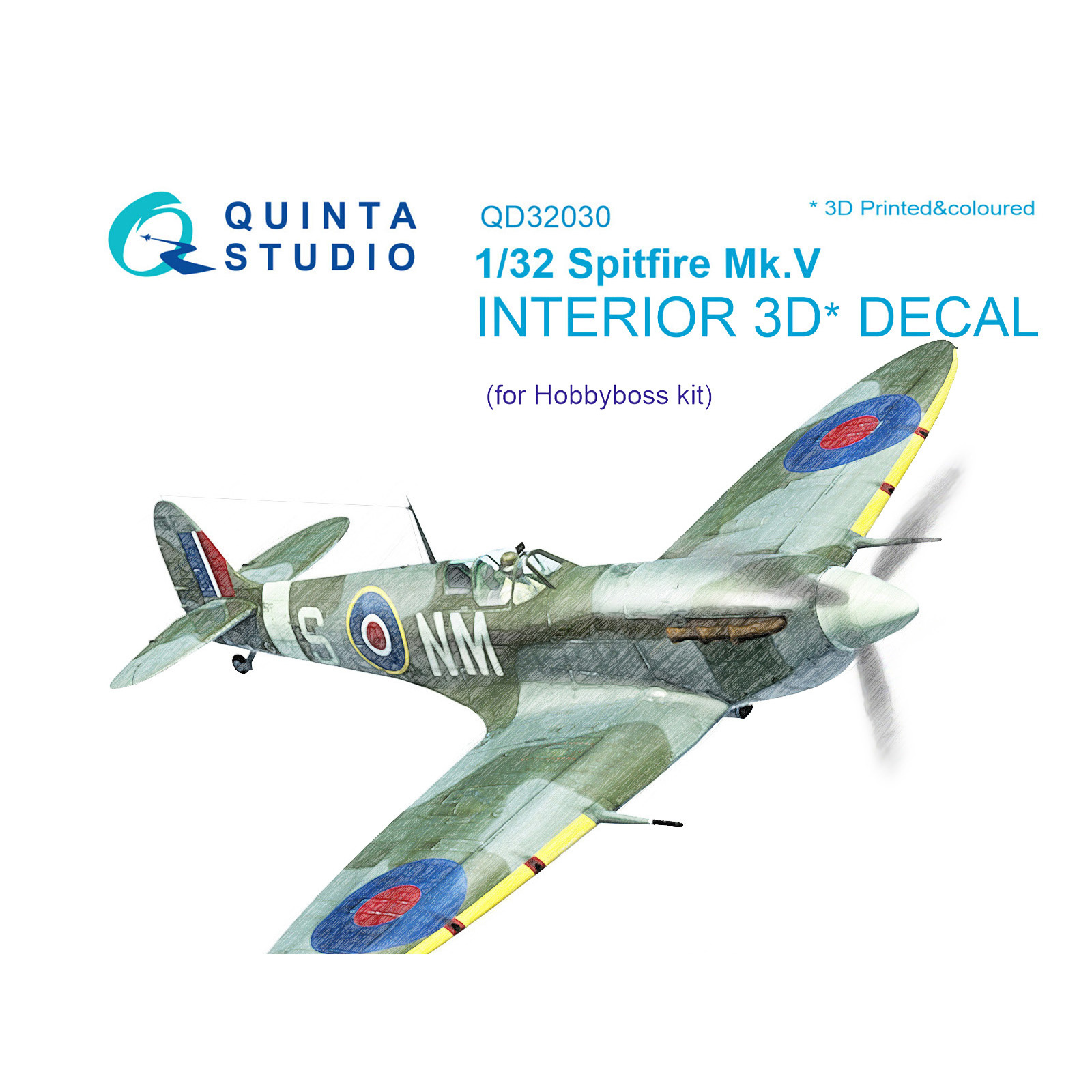 QD32030 Quinta Studio 1/32 3D Декаль интерьера кабины Spitfire Mk.V (для модели Hobbyboss)