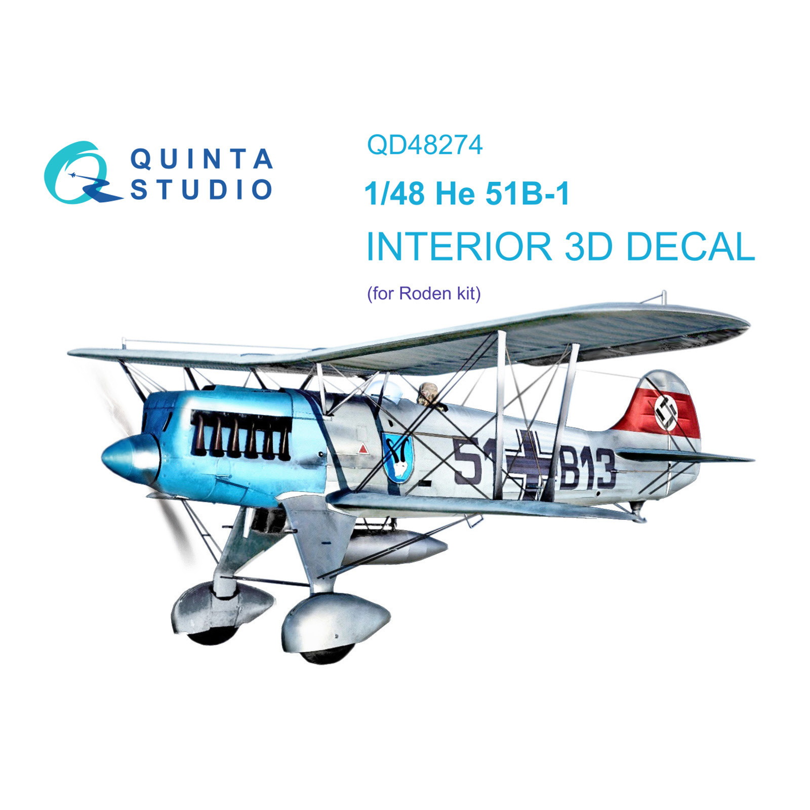 QD48274 Quinta Studio 1/48 3D Декаль интерьера кабины He 51B (Roden)