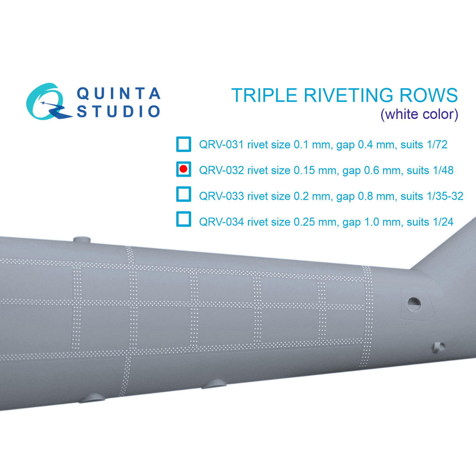 QRV-032 Quinta Studio 1/48 Тройные клепочные ряды (размер клепки 0.15 mm, интервал 0.6 mm), белые, общая длина 4.4 m