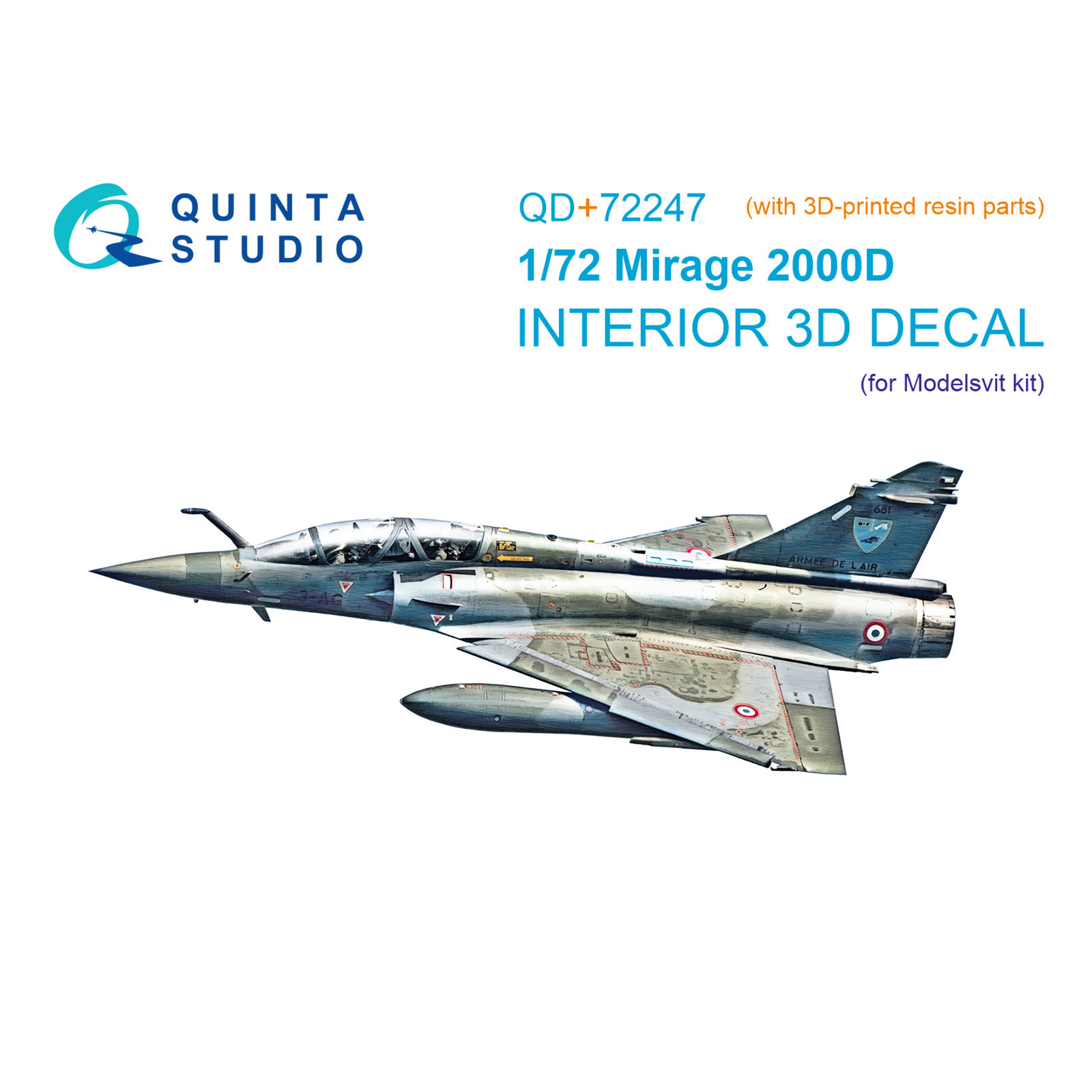 QD+72247 Quinta Studio 1/72 3D Декаль интерьера кабины Mirage 2000D (Modelsvit) (с 3D-печатными деталями)