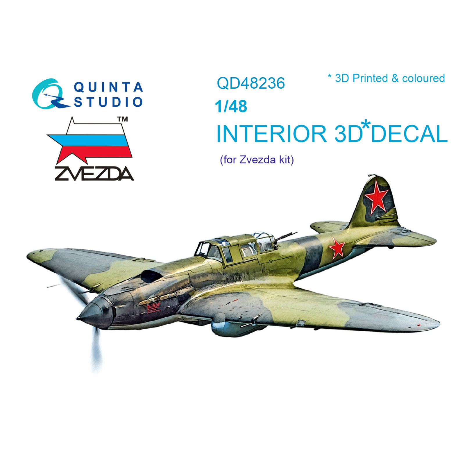 QD48236 Quinta Studio 1/48 3D Декаль интерьера кабины Илюшин-2 1943 (двухместный) (Звезда)