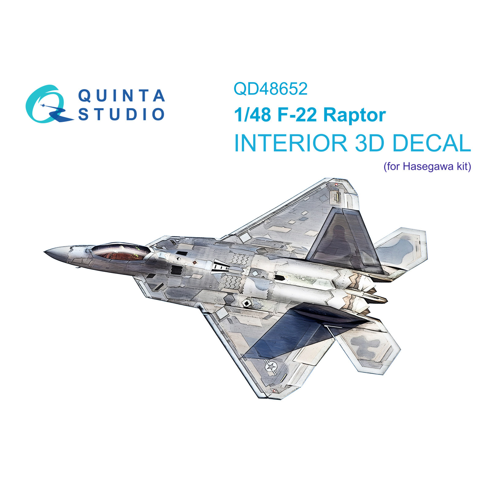 QD48652 Quinta Studio 1/48 3D Декаль интерьера кабины F-22 Raptor (Hasegawa)
