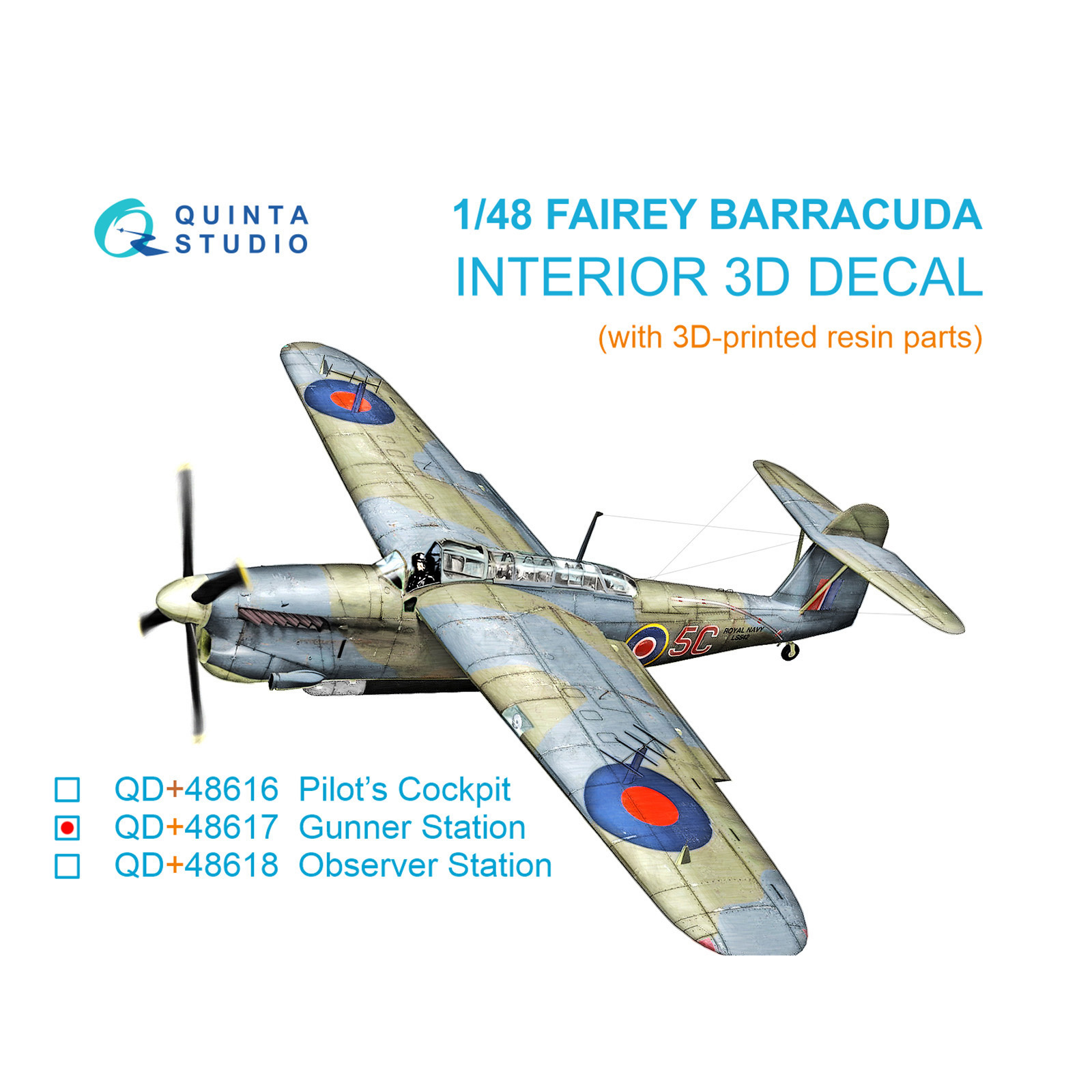 QD+48617 Quinta Studio 1/48 3D Декаль интерьера кабины Стрелка Fairey Barracuda (Трубач) (с 3D-печатными деталями)