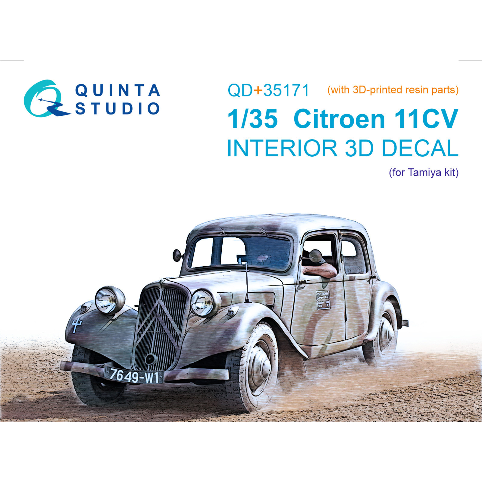 QD+35171 Quinta Studio 1/35 3D Декаль интерьера кабины Citroen 11CV (Tamiya) (с 3D-печатными деталями)