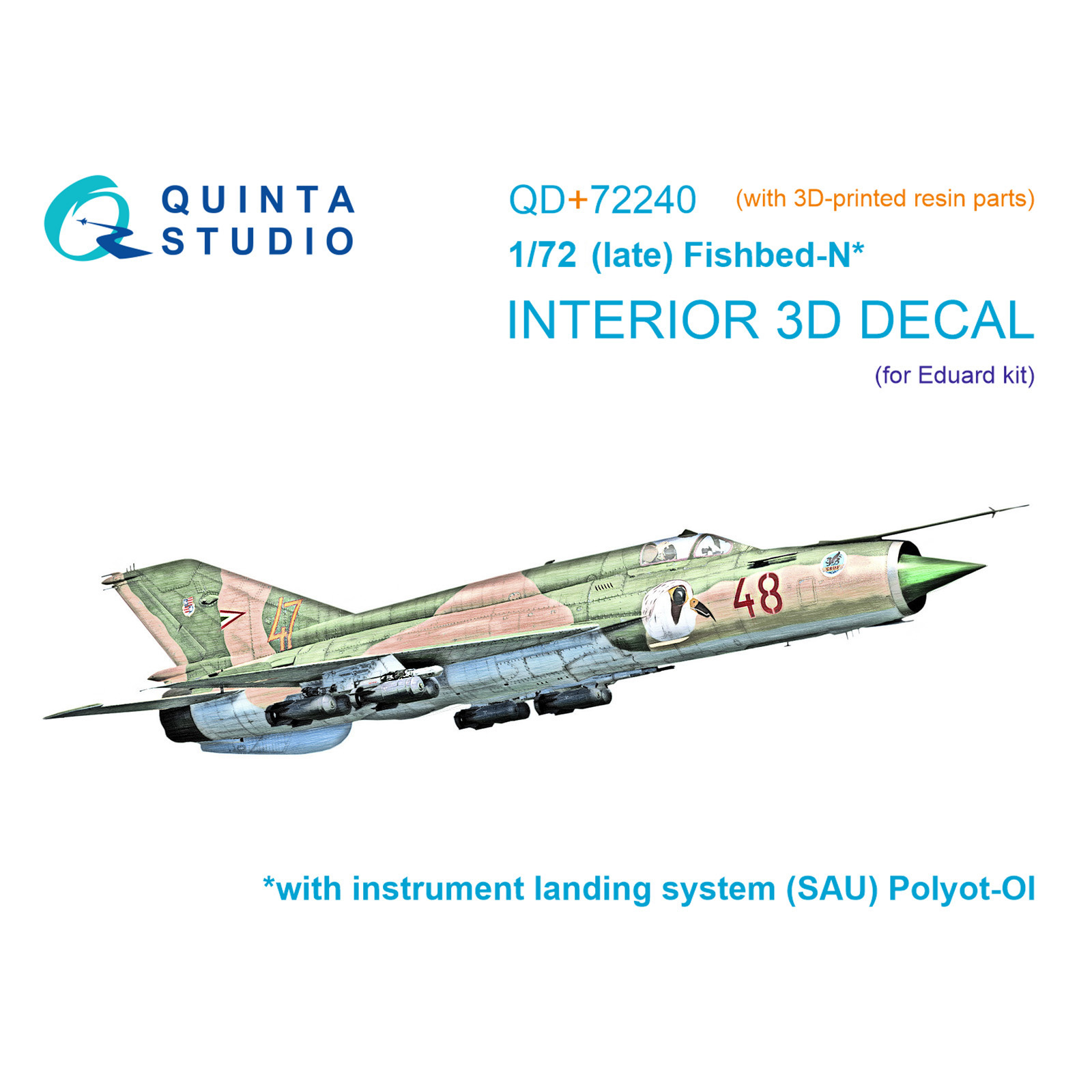 QD+72240 Quinta Studio 1/72 3D Декаль интерьера кабины MiGG-21БИС Поздний (с системой Полет-ОИ) (Eduard) (с 3D-печатными деталями